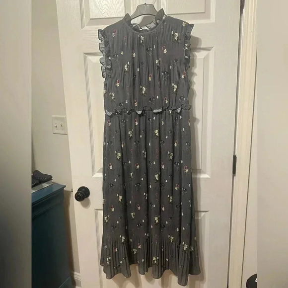 Ted Baker Gray Pleated Floral Midi Dress Size 8 - Picture 1 of 7